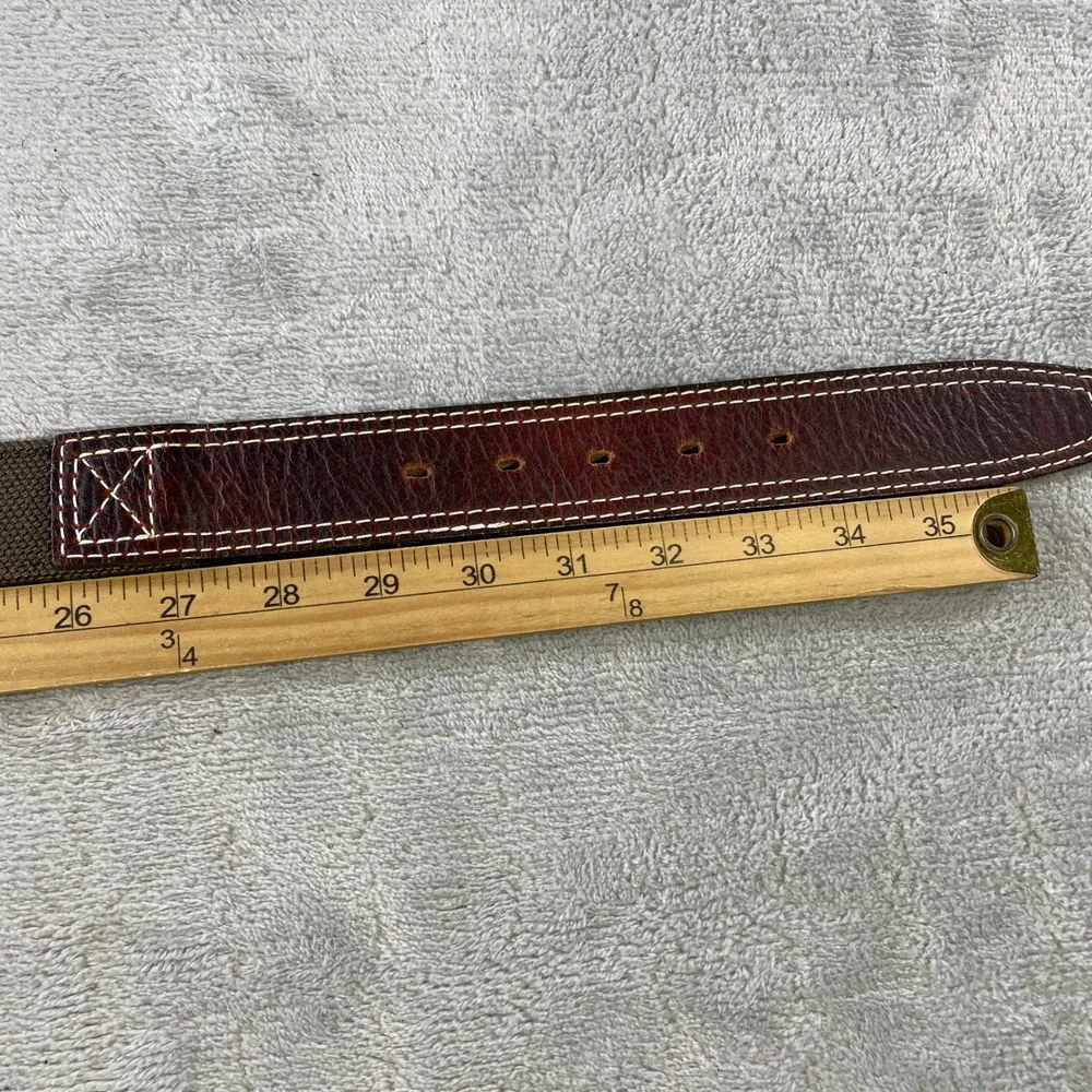 Chippewa Belt Mens 32 Leather Canvas Webbing Brown Olive USA C00088